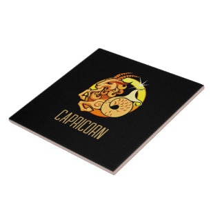 Brun och guld Capricorn zodiac svart Kakelplatta