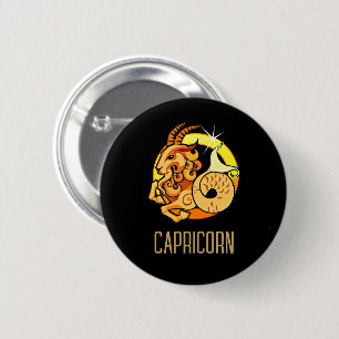 Brun och guld Capricorn zodiac svart Knapp