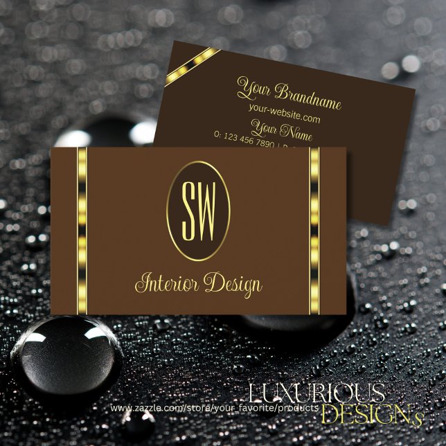 Brun och Guld Decor med Monogram Professionell Visitkort (Skapare uppladdad)