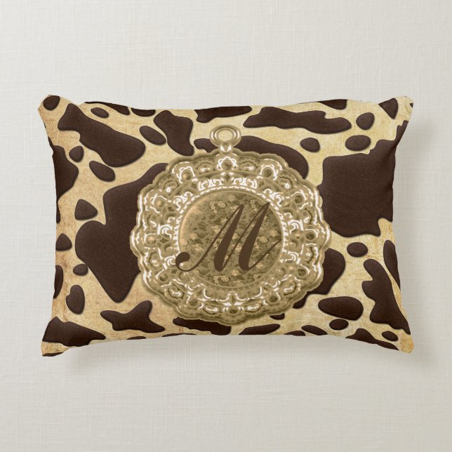 Brun och Guld-djurtrycksdiagram för djurtryck Prydnadskudde (Framsidan)