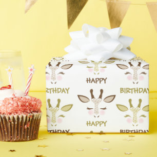 Brun och Guld Giraffe Ansikte Birthday Presentpapper
