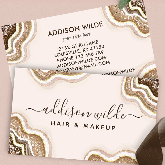 Brun och Guld Glitter Agate Geode Affärskort Visitkort (Skapare uppladdad)