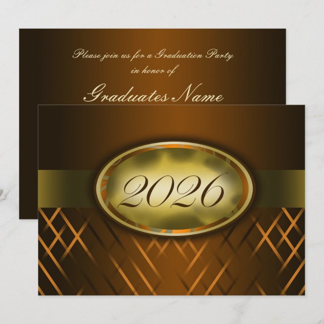 Brun och guld Klass 2026-fest Inbjudningar (Fram/baksida)