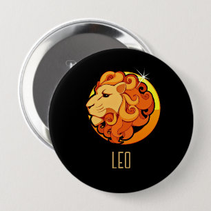 Brun och guld Leo zodiac-tecken svart Knapp