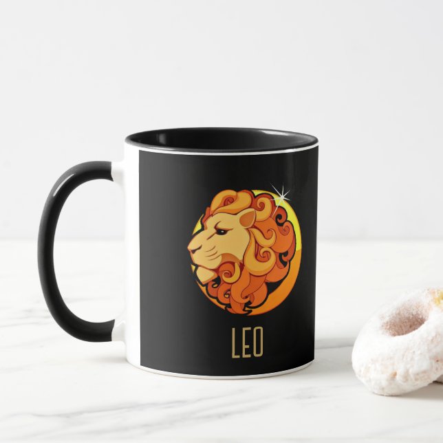 Brun och guld Leo zodiac-tecken svart Mugg (Med munk)