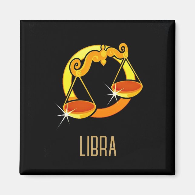 Brun och guld Libra zodiac svart Magnet (Framsidan)