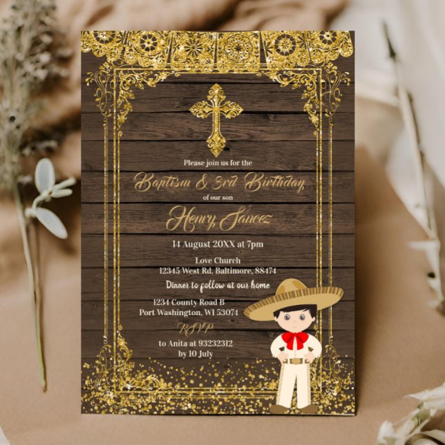 Brun och Guld, mexikansk charro-baptism och tredje Inbjudningar (Skapare uppladdad)