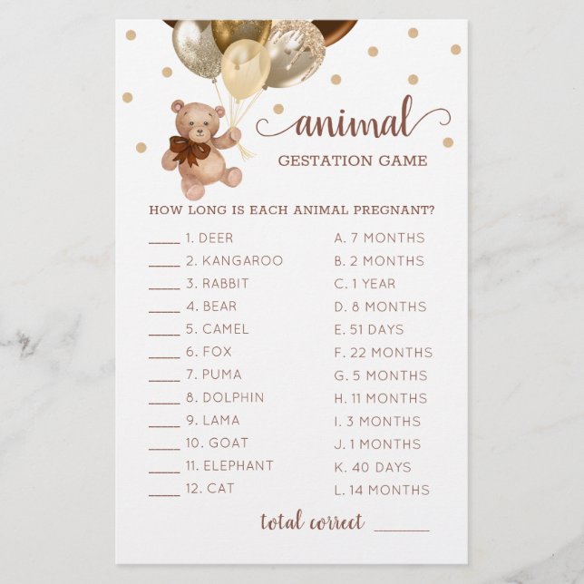 Brun och Guld Nalle Gestation Game (Framsida)