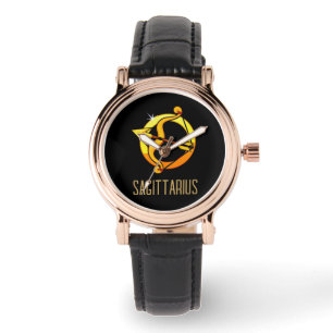 Brun och guld Sagittarius zodiac svart Armbandsur