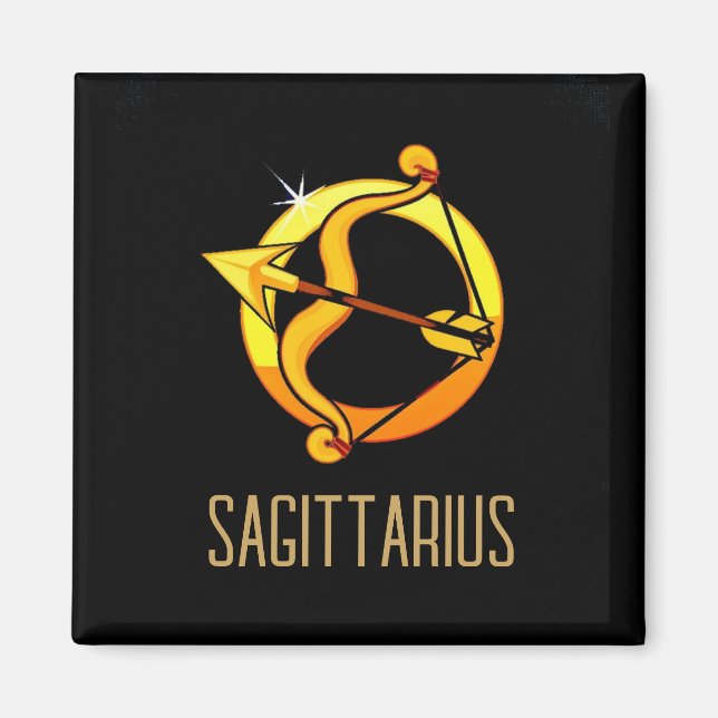 Brun och guld Sagittarius zodiac svart Magnet (Framsidan)