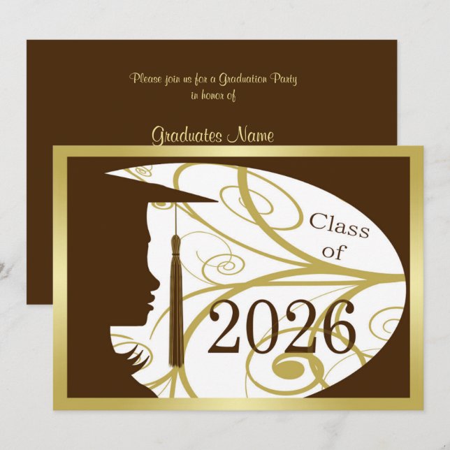 Brun och guld Siluett 2026 Examenfest Inbjudningar (Fram/baksida)