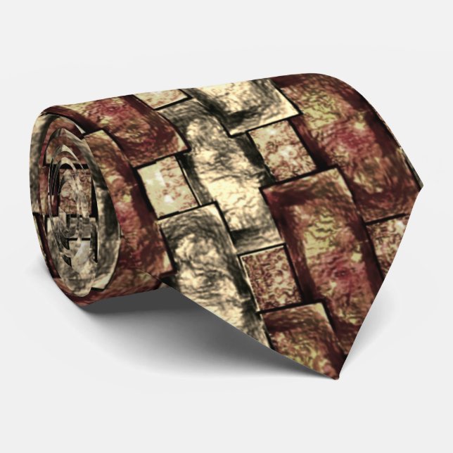 Brun och guldfärgad, rektangulär delar, med skuren slips (Rullad)