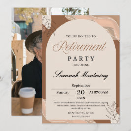 Brun och kräm estetisk pensionsfestfoto inbjudningar