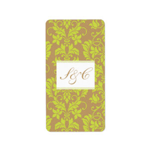 Brun och Lime Green Damask Hersheys ministerium Adressetikett