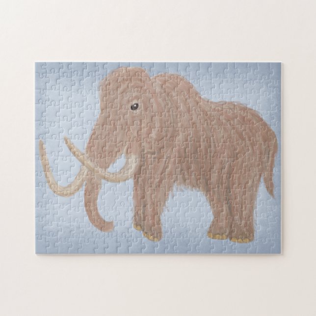 Brun och ljusblå Wooly Mammoth Illustration Pussel (Horisontell)