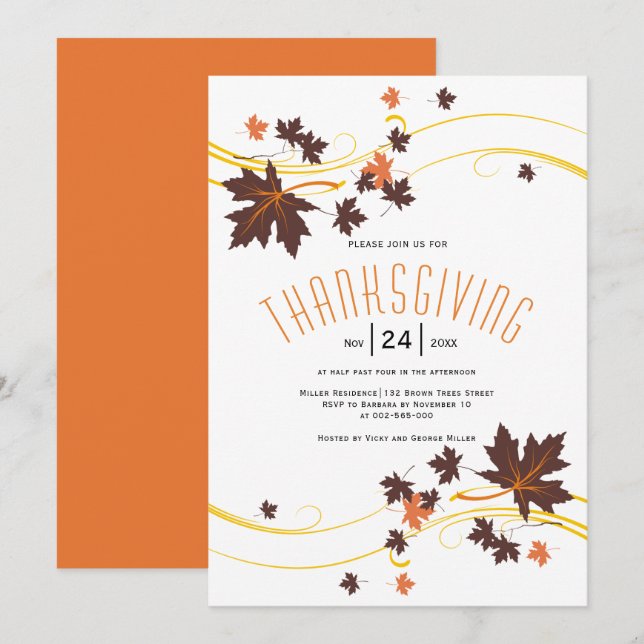 Brun och orange maple löv höstThanksgiving Inbjudningar (Fram/baksida)