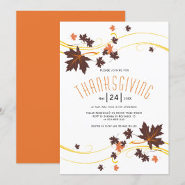 Brun och orange maple löv höstThanksgiving Inbjudningar