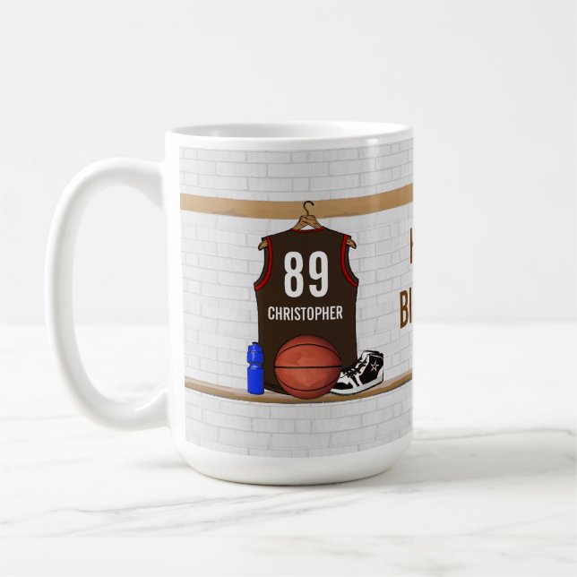 Brun och röd basket Jersey för personlig Kaffemugg (Vänster)