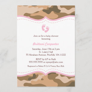 Brun och rosa Camo baby showerinbjudan Inbjudningar