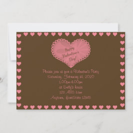 Brun och Rosa Heart Valentine Party-inbjudan Inbjudningar