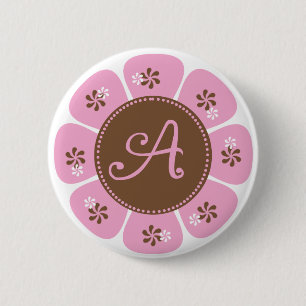 Brun och rosa Monogram A Knapp
