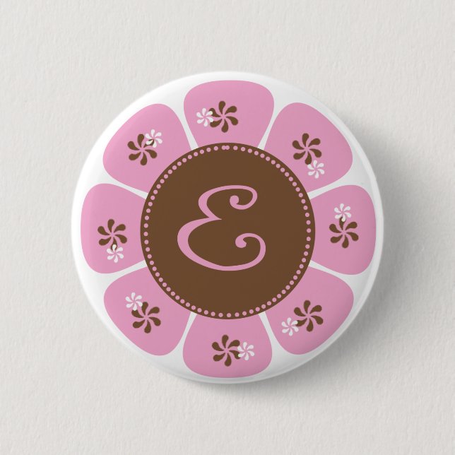 Brun och rosa Monogram E Knapp (Framsida)