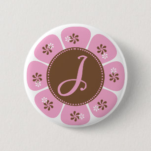 Brun och rosa Monogram J Knapp
