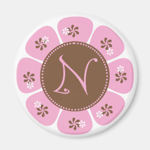 Brun och rosa Monogram N Magnet