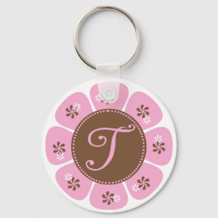 Brun och rosa Monogram T Nyckelring