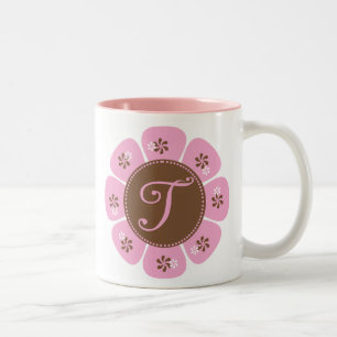 Brun och rosa Monogram T Två-Tonad Mugg