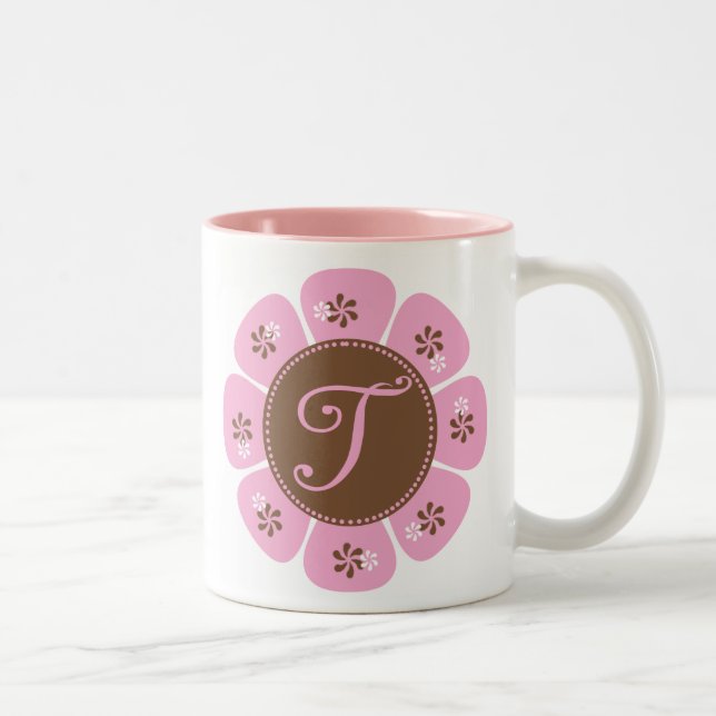 Brun och rosa Monogram T Två-Tonad Mugg (Höger)