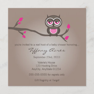 Brun och Rosa Uggla Baby Shower-inbjudan Inbjudningar