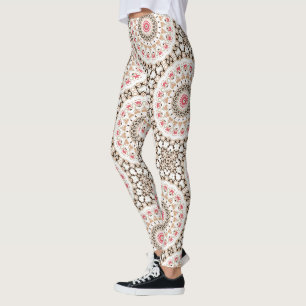 Brun och Rosal Rosa Mandala Mönster Leggings