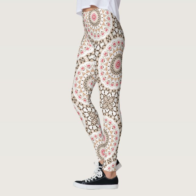 Brun och Rosal Rosa Mandala Mönster Leggings (Vänster)