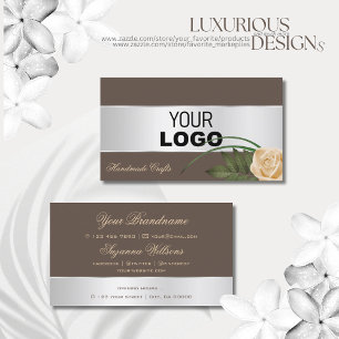 Brun och Silver Decor Cute Ro Flower med Logotyp Visitkort