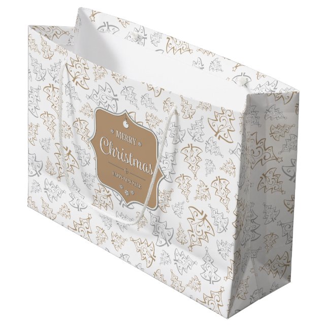 Brun och Silver Elegant Julgranar Mönster (Framsidan Vinklad)