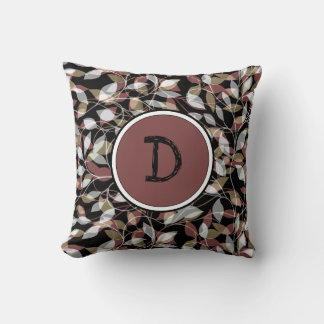 Brun och svart Blommigt med Anpassningsbar Monogra Kudde