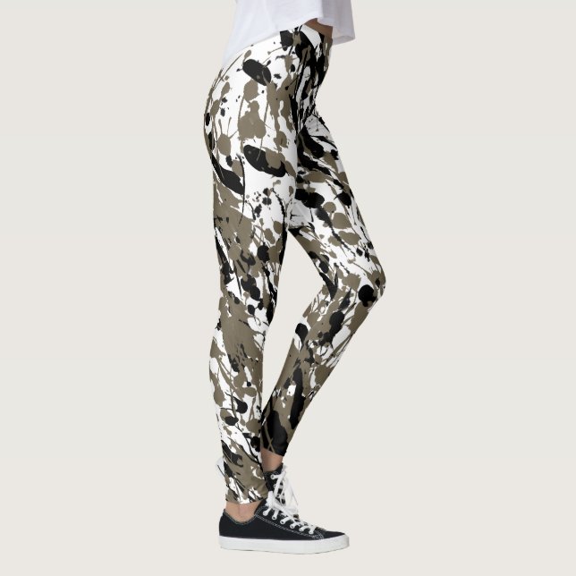 Brun och svart stänk och droppkonst leggings (Höger)