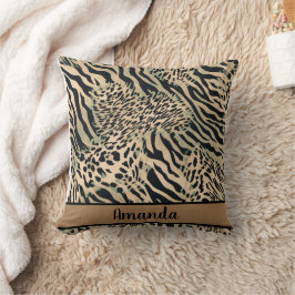 Brun och svart tiger och zebra tryck kudde