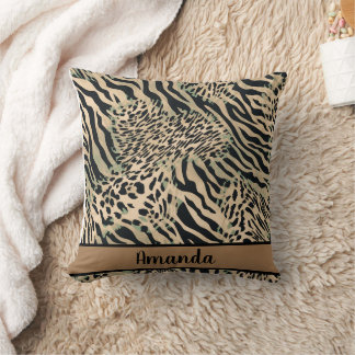 Brun och svart tiger och zebra tryck kudde