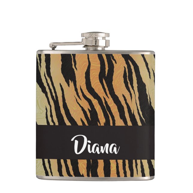 Brun och svart utskrift av tiger fickplunta (Framsidan)