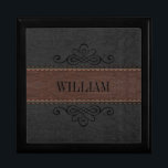 Brun och svart Vintage Struktur Smyckeskrin<br><div class="desc">Elegant av brunt och svart läder av vintage struktur med syreeffekt. Anpassade monogram i svart med kalligrafisk svartvit virvelformning av inslag.</div>