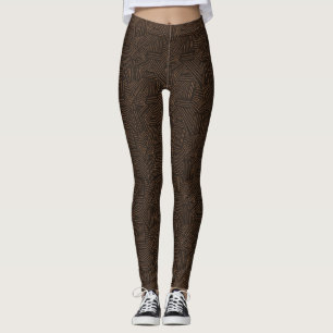 Brun och svart vintage tiki-mönstrade leggings