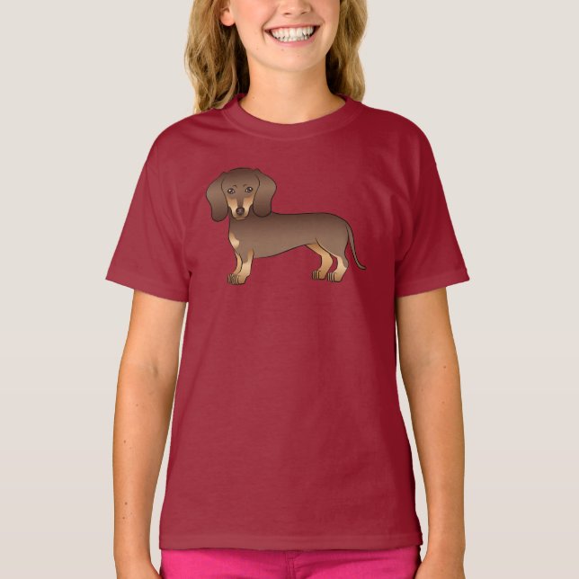 Brun och Tan Kort Hair Dachshund Illustration T Shirt (Framsida)