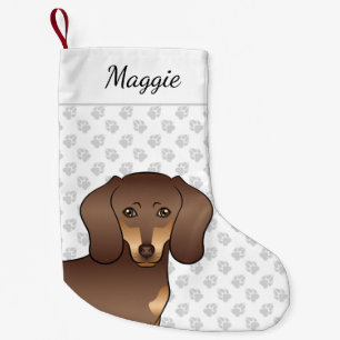 Brun Och Tan Korthårig Dachshund Hundhuvud & Namn Liten Julstrumpa