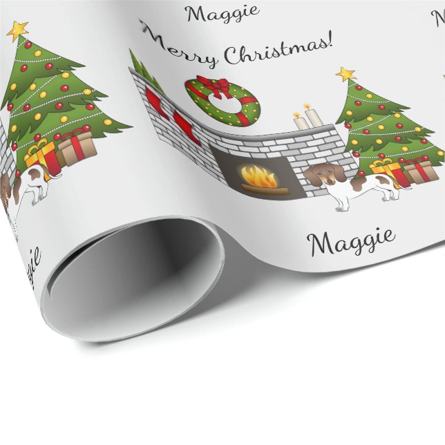 Brun Och Tanbrokig Korthårig Dachshund Jul Presentpapper (Rullad Hörn)