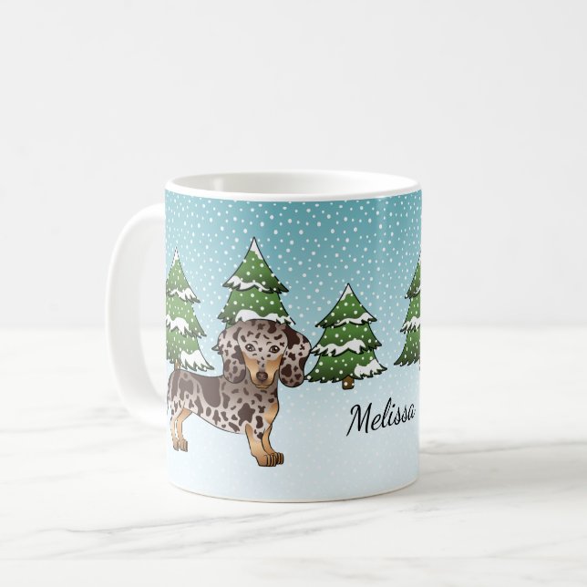 Brun och Tanfärgad Fläckig Korthårig Dachshund på  Kaffemugg (Framsida vänster)