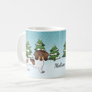 Brun Och Tanfläckig Korthårig Dachshund På Vintern Kaffemugg