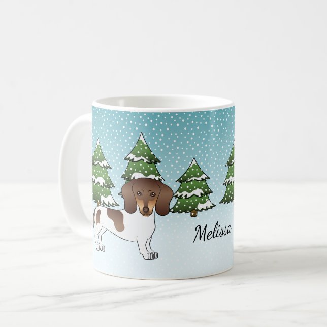 Brun Och Tanfläckig Korthårig Dachshund På Vintern Kaffemugg (Framsida vänster)