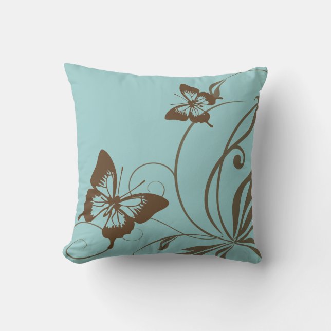 Brun och teal Butterfly Kudde (Framsida)